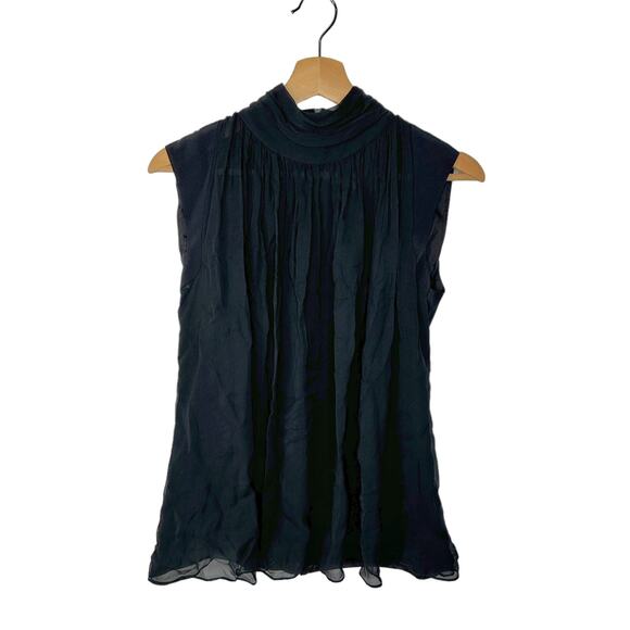 Just Drew Tops - Just Drew NYC Black Sheer Top Sleeveless Pleated 4 Goth Dark Boho